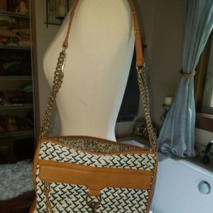 Rebecca Minkoff leather purse tan white navy